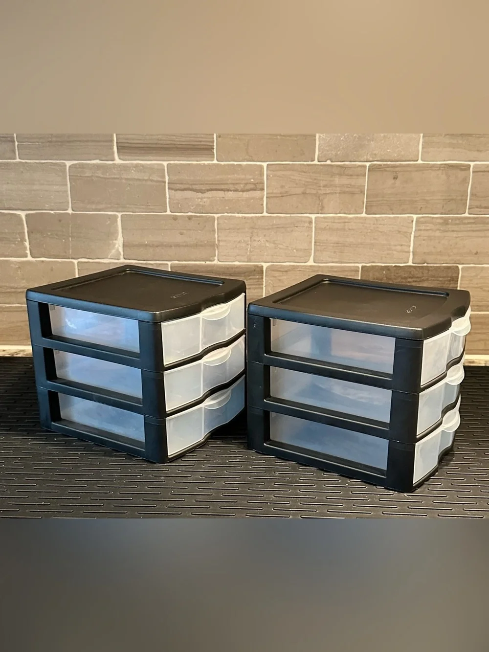 Sterilite Small 3-Drawer Desktop Storage Units Set of 2 Black & Frosted Clear